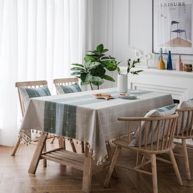 Водонепроницаемые полоски клетчатая скатерть с имитацией кисточек, квадратная прямоугольная скатерть, чехол для журнального столика, домашнее полотенце