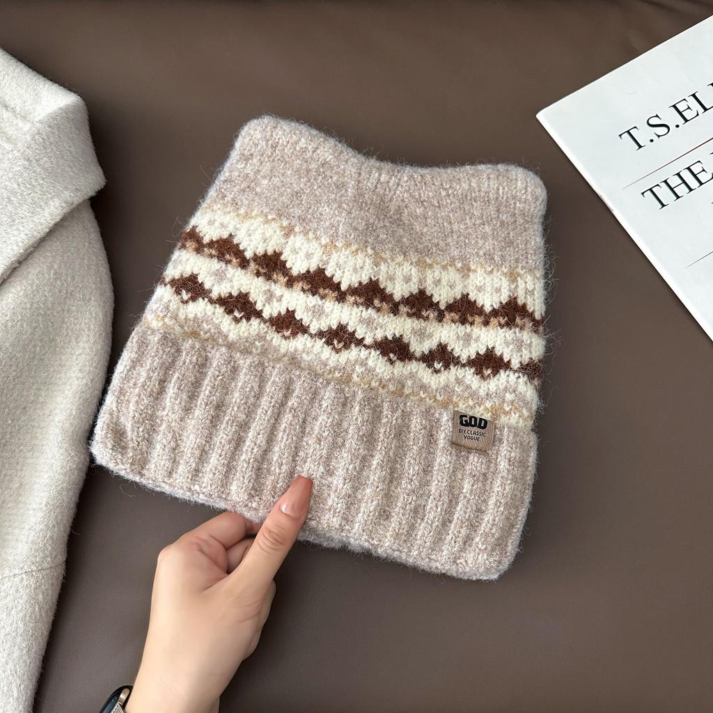 Korean jacquard cat ear knitted hat women's autumn and winter cute versatile warm wool hat fleece ear protector pullover hat