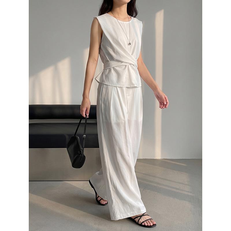 [Song Ming] Korean cross-strap vest top + wide-leg casual pants two-piece fashion suit female AN161