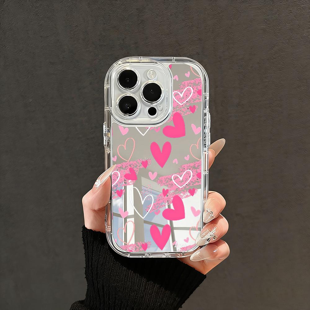 Чехол для телефона iPhone 17 16 15 14 13 12 11 Pro Max XS X XR 7 8 Plus Зеркало для макияжа Ударопрочный Мягкий Популярный Милый Любовь Сердце Чехол