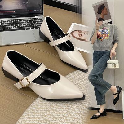 Модная женская обувь 2024 года, изысканные элегантные женские туфли-лодочки, удобные туфли на низком каблуке с неглубоким носком, модные туфли на квадратном каблуке с острым носком