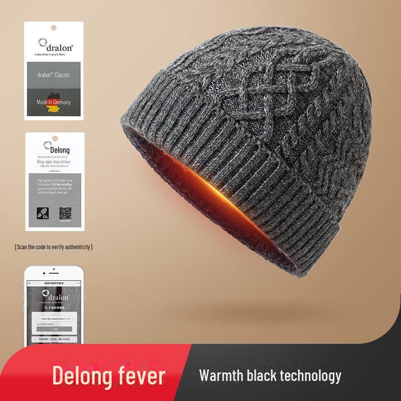 «Мужская зимняя вязаная шапка из шерсти и бархата»: Теплый, плотный и идеально подходит для пап среднего и пожилого возраста.