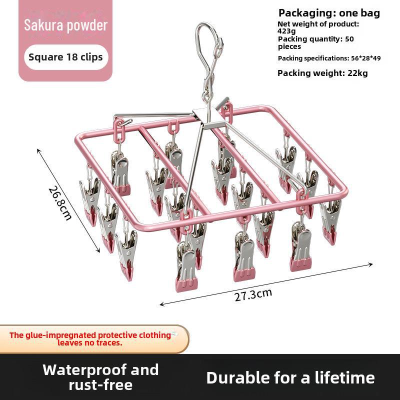 Plastic Dipped 24-Clip Round Sock and Underwear Drying Rack for Household Use