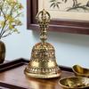 Тибетский латунный ритуальный колокольчик, буддийский ваджрный ручной колокольчик для медитационного алтаря, антикварный экзорцистский колокольчик, карманный маятник для украшения