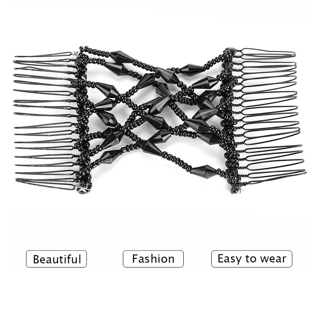 Женщины Девушка Волшебные Легкие Бусины Для Волос Слайд Эластичный Гребень Зажим Эластичная Шпилька Черный