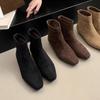 Premium Thick Heel Suede Small Ankle Boots Square Head Thin Short Boots Women's Shoes New Velvet Martin Boots