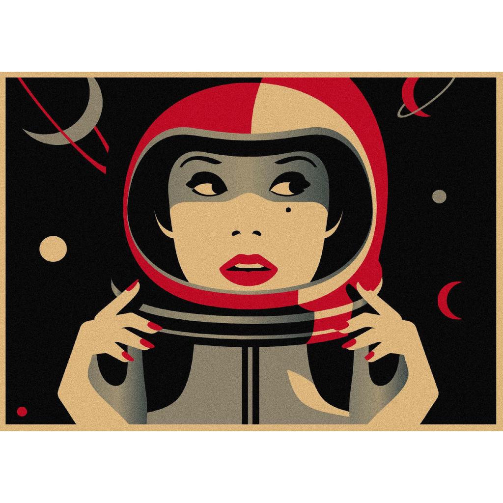 Malika Favre Retro Girl Illustration Kraft Paper Poster for Bar or Cafe Wall Decor