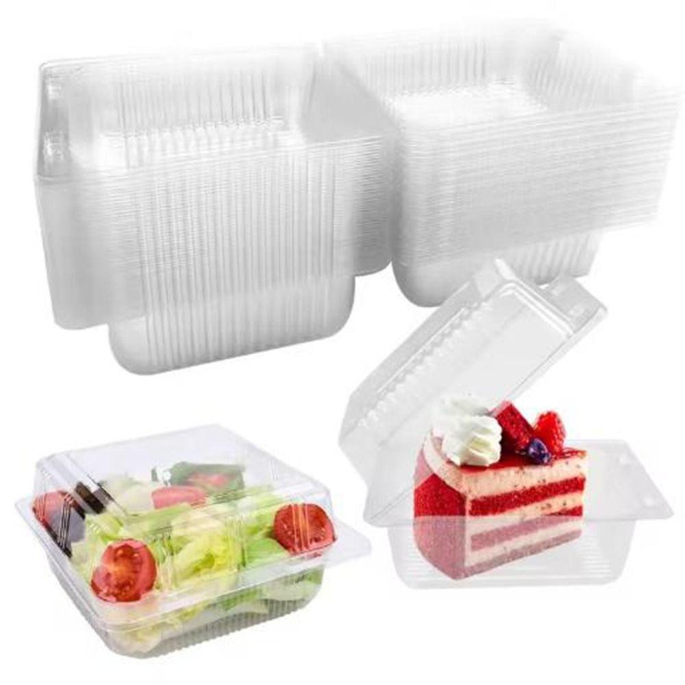 100Pcs Square Disposable Plastic Boxes Plastic Cake Slice Boxes Party Supplies