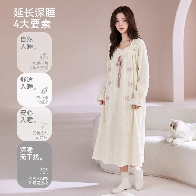 Womens Cotton Nightgown Long Sleeve Princess Style Soft Home Dress