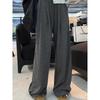 Gray High-Waist Wide-Leg Sweatpants: Women's Petite Floor-Length Draping Pants for 2025 Autumn/Winter