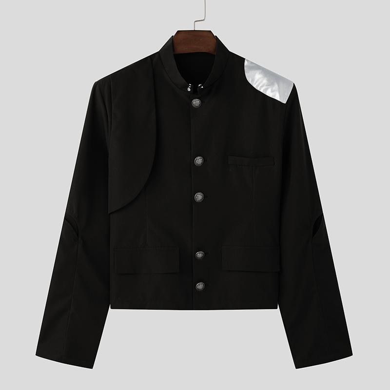 INCERUN Мужские короткие тонкие пиджаки с воротником-стойкой и длинным рукавом