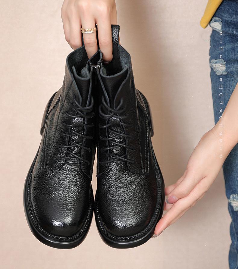 Зимние ретро-сапоги, ботильоны ручной работы, настоящие кожаные туфли, женская обувь, женские кожаные ботинки на шнуровке