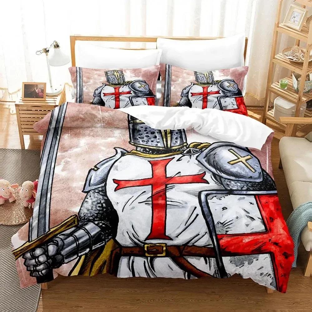 3D Print Christian Knights Templar Bedding Set Duvet Cover Bed Set Quilt Cover Pillowcase Comforter King Queen Size Boys Adult