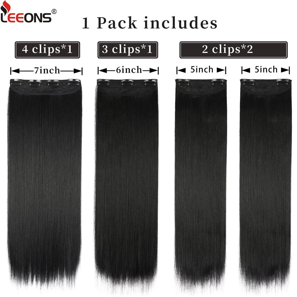 Black Hair Extensions For Women 20 Inch Synthetic Clip In Hair Extensions 4Pcs/Set Thick Hairpieces Straight Fiber Hairpieces