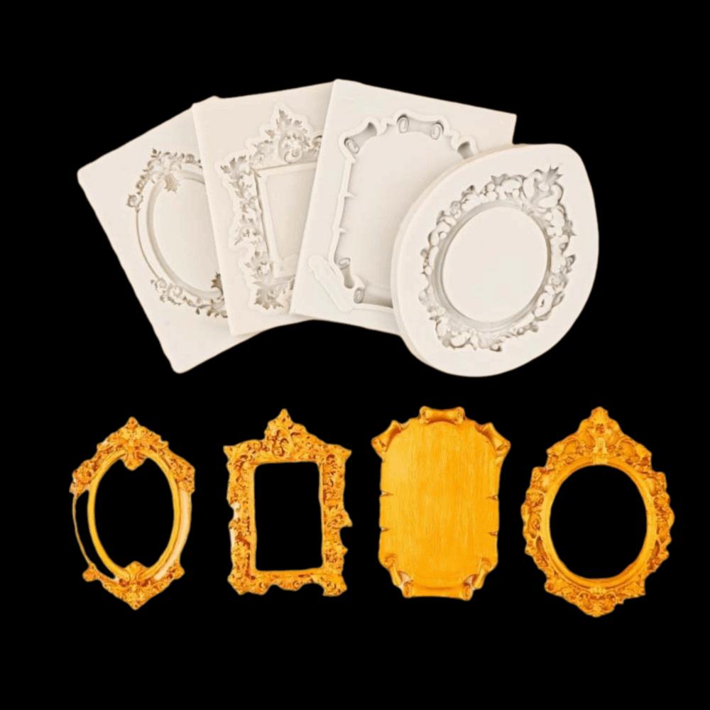 4Pcs Baroque Photo Frame Fondant Molds Vintage Photo Frame Molds Air Dry Clay Molds  Kitchen Baking
