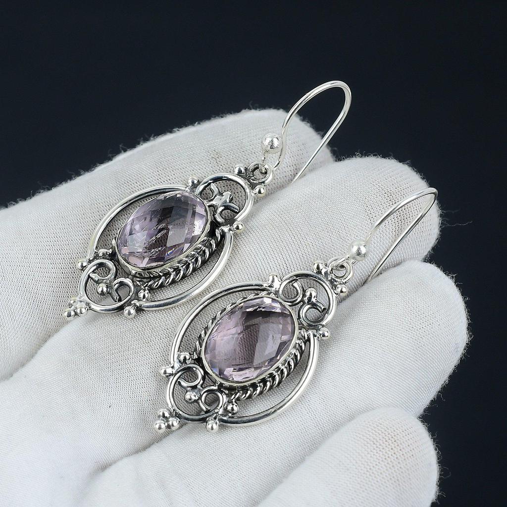 Серьги с розовым кунцитом, серебряные серьги с розовым кунцитом, серьги с розовым кунцитом, серьги из стерлингового серебра 925 пробы, серьги с драгоценными камнями, серьги с подвесками