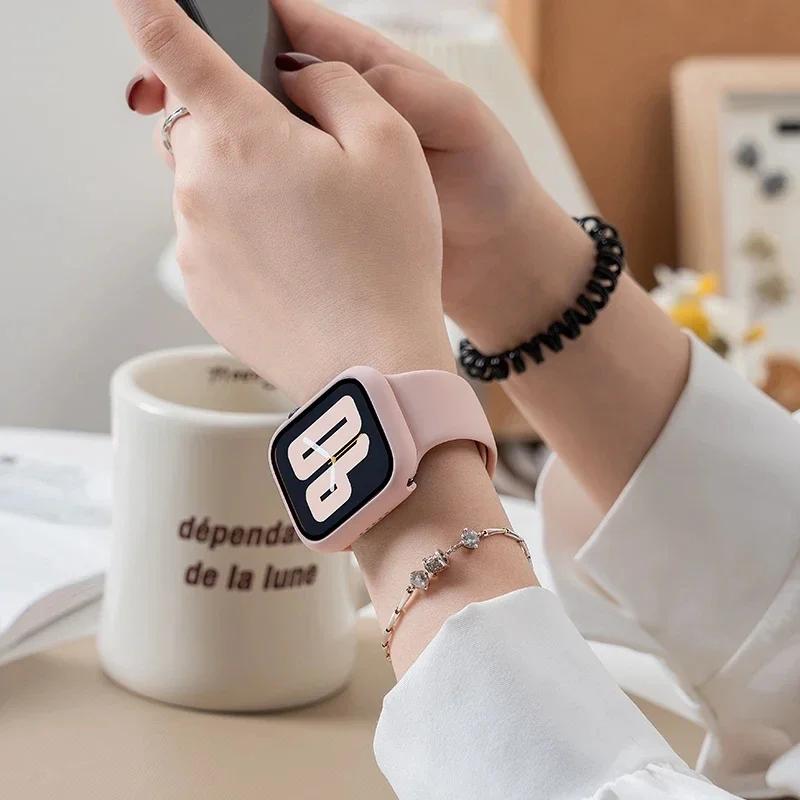 Стекло+корпус+ремешок для Apple Watch Band 42 мм 44 мм 41 мм 40 мм 38 мм 45 мм 49 мм Защитные пленки для Apple IWatch Series 8 7 6 SE 5 4