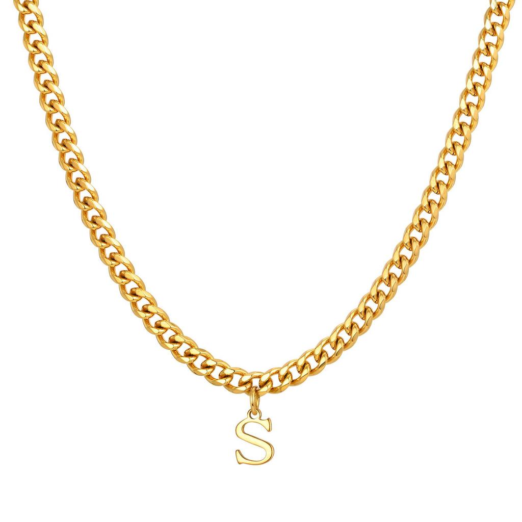 Золотое мужское ожерелье из нержавеющей стали с шестиугольным алфавитом - Quanxi Water Jewelry NC-1855