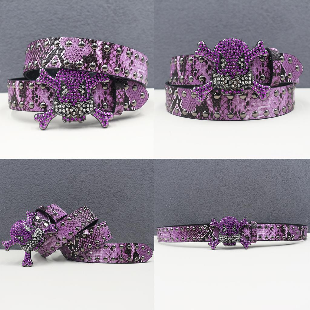 American Rhinestone Skull Belt Rivet Punk Decoration Men and Women Belt Abi Decorative Python Pattern Belt