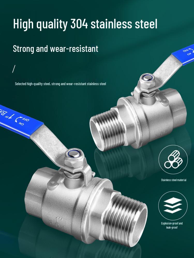 304 Stainless Steel Ball Valve, Dual Thread, Water Pipe Switch, Sizes: 46 points, 1/1.2/1.5/2 inches.