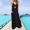 Beach Dress Summer Irregular Strap V-neck Pocket Long Dress