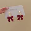 2025 Festive Red Flocked Bow Earrings for Women