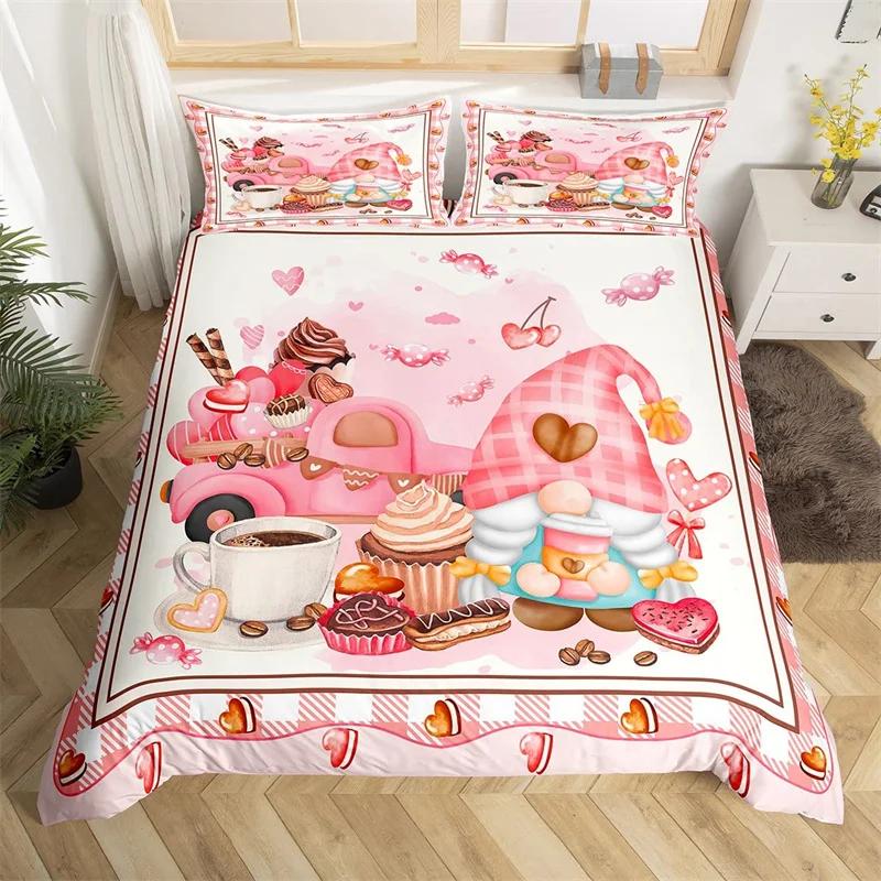 Spring Flower Gnomes Duvet Cover Romantic Rose Floral Bedding Set Microfiber Lovely Christmas Dwarf Quilt Cover Twin King Size
