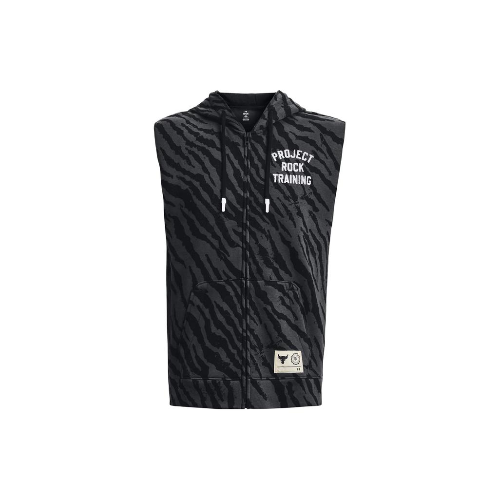 Under Armour Мужская толстовка с капюшоном Project Rock Series SS23 с флисовым принтом и полной молнией, черная 1377444-001