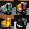 Men's Square Titanium Ring Minimalist Geometric Gemstone Jewelry Trendy Punk Stainless Steel Band for Men Fashion Accessories