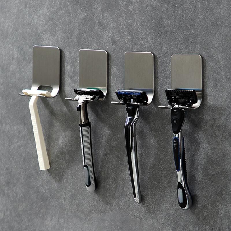 Bathroom Holders Stainless Steel Razor Storage Hook Wall Men Shaving Shaver Shelf Punch Free Razor Rack Accessories Organization
