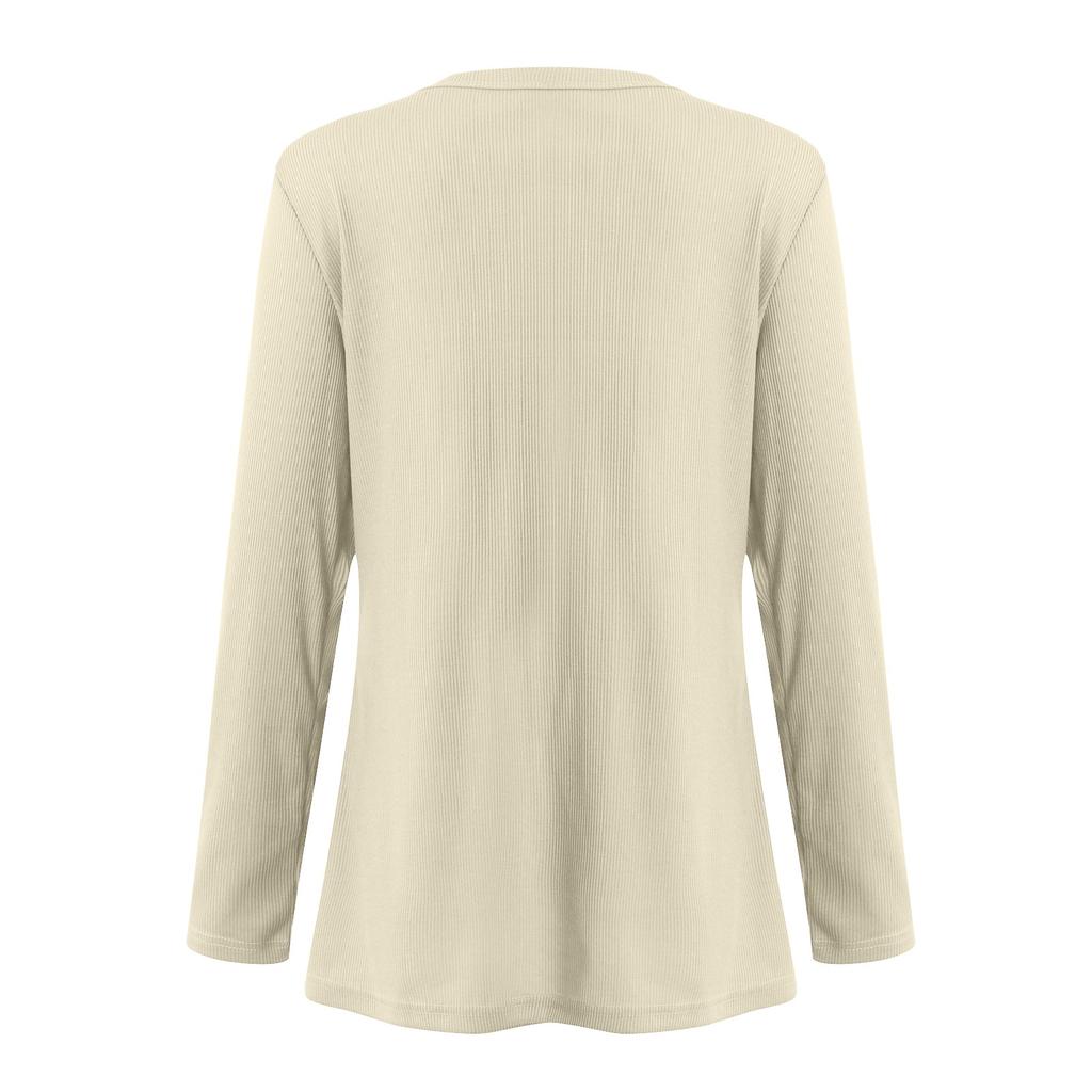 Women's Long Sleeve Tops Casual Shirts Button Down Pockets Basic Ribbed Knit T Shirts Cardigan