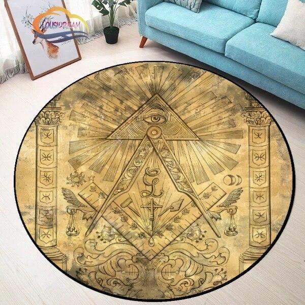 Masonic Round Carpet Freemasonry Non-slip Rug Freemason Living Room Large All Seeing Eye S Tea Table or Chair Mat