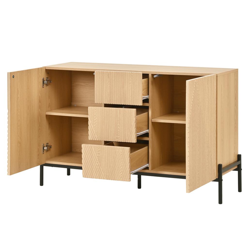 Modern Sideboard with Geometric Structure, Double Doors, Middle Drawer, Multifunctional Storage Cabinet for Living/Dining Room