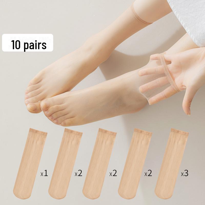 Женские противоскользящие, прочные чулки средней длины - короткие носки цвета нюд с кристаллами и не цепляющимся дизайном