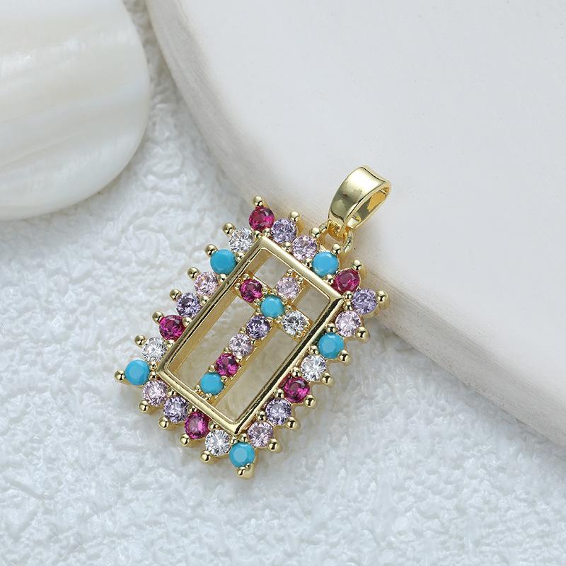 Подвеска из микроциркония с медной инкрустацией, крест, сохраняющий цвет, аксессуары для ожерелья из меди с позолотой.