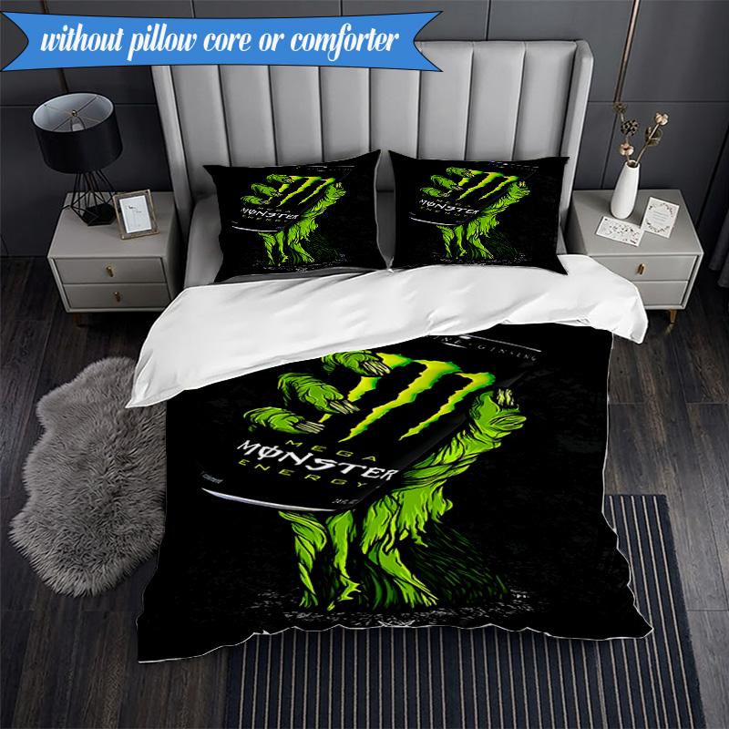 3PCS Monster Drink Bedding Set,Including 1pc Duvet Cover And 2pcs Pillowcases Perfect for Bedroom, Dormitory, Fan Christmas gift