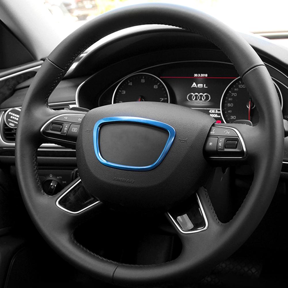 Рамка логотипа рулевого колеса автомобиля для A3 A4L A6L A8 Q3 Q5 Q7, эмблема рулевого колеса, значок, отделка, декоративное кольцо, наклейка, металл, 3D-стиль автомобиля