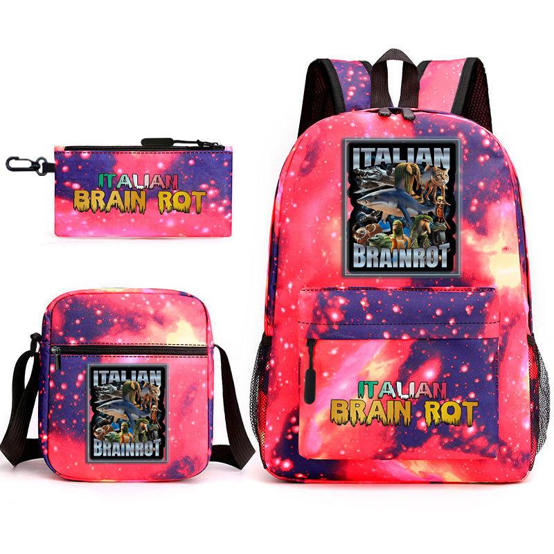 Abstract Foreign Shanhaijing Children's Schoolbag Tongtongsahur Cartoon Primary School Student Backpack Three-piece Set L