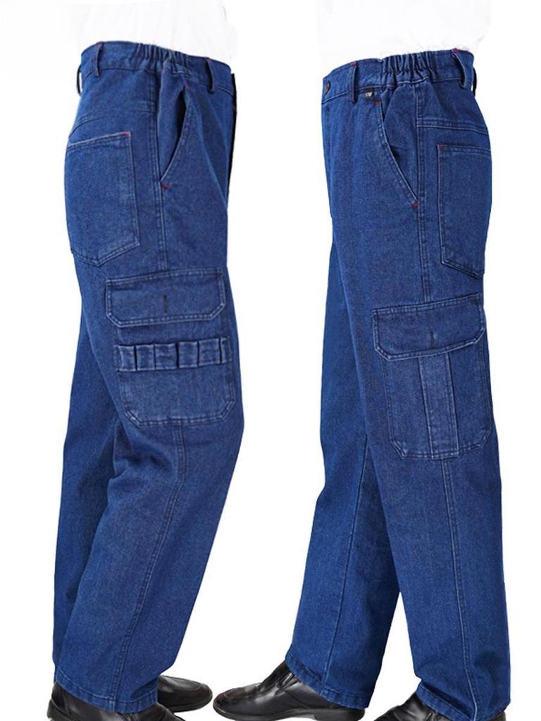 Men's Thickened Denim Multi-Pocket Welding Overalls - Durable, Loose-Fit, Pure Cotton Labor Protection Pants