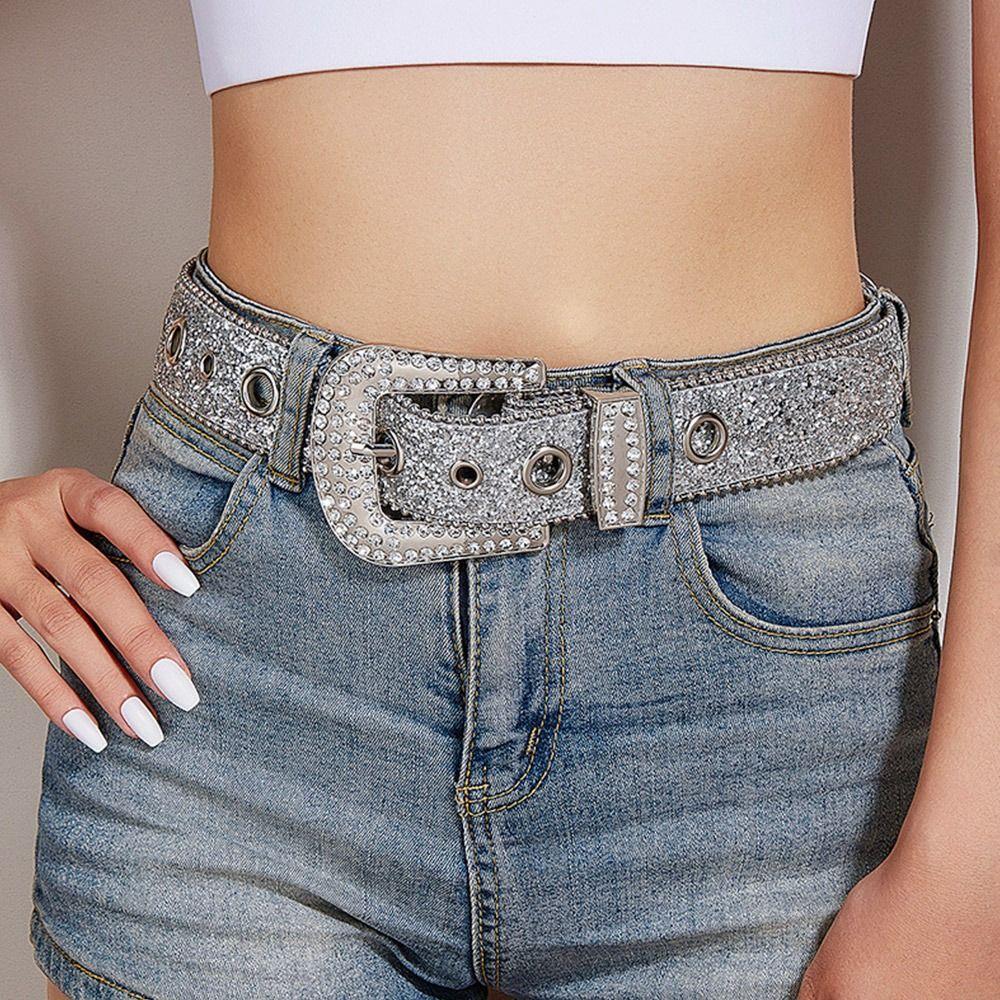 Пояс из искусственной кожи с блестящими заклепками в стиле пастушки с блестящими кристаллами и стразами