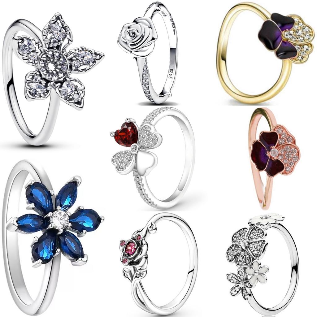 925 Sterling Silver Man-eating Flower Rose Four-leaf Clover Ring for Women Jewelry Open Design Wedding Party Fashion Gift