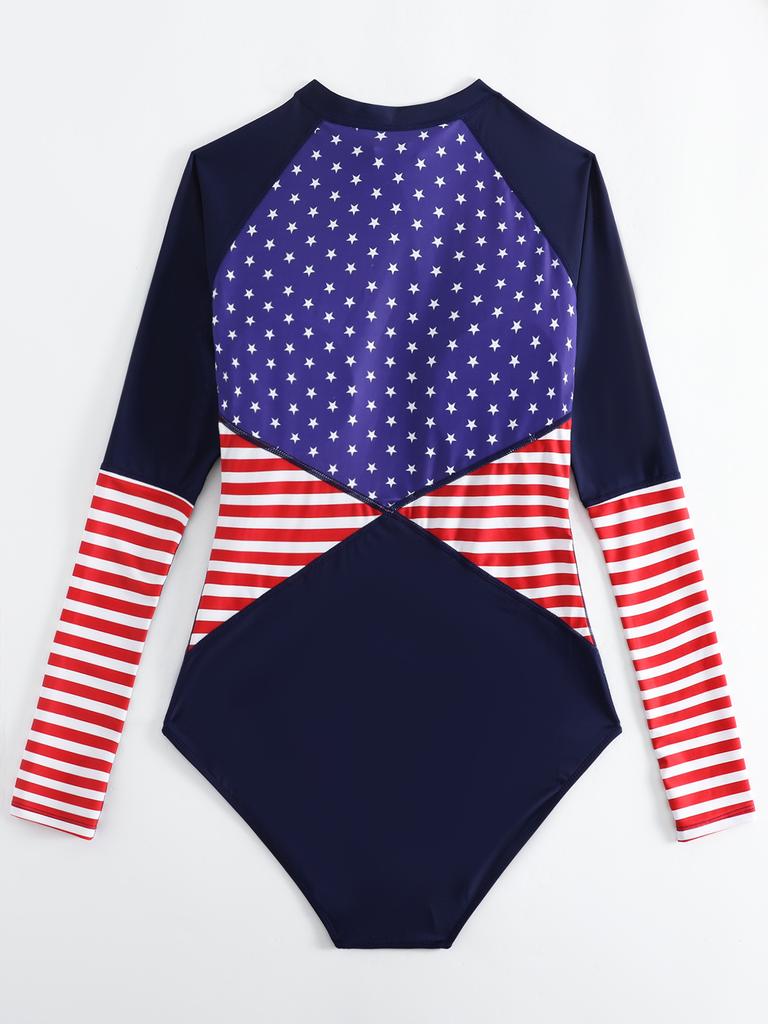 Fashion Women's Long Sleeve Printed One Piece Surf Swimsuit Bikini Summer Beachwear