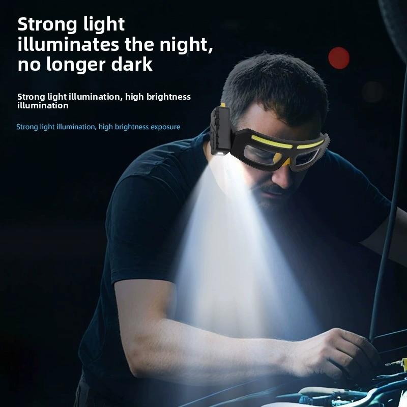 Linterna frontal LED multifuncional recargable por USB con sensor de movimiento y luz de advertencia