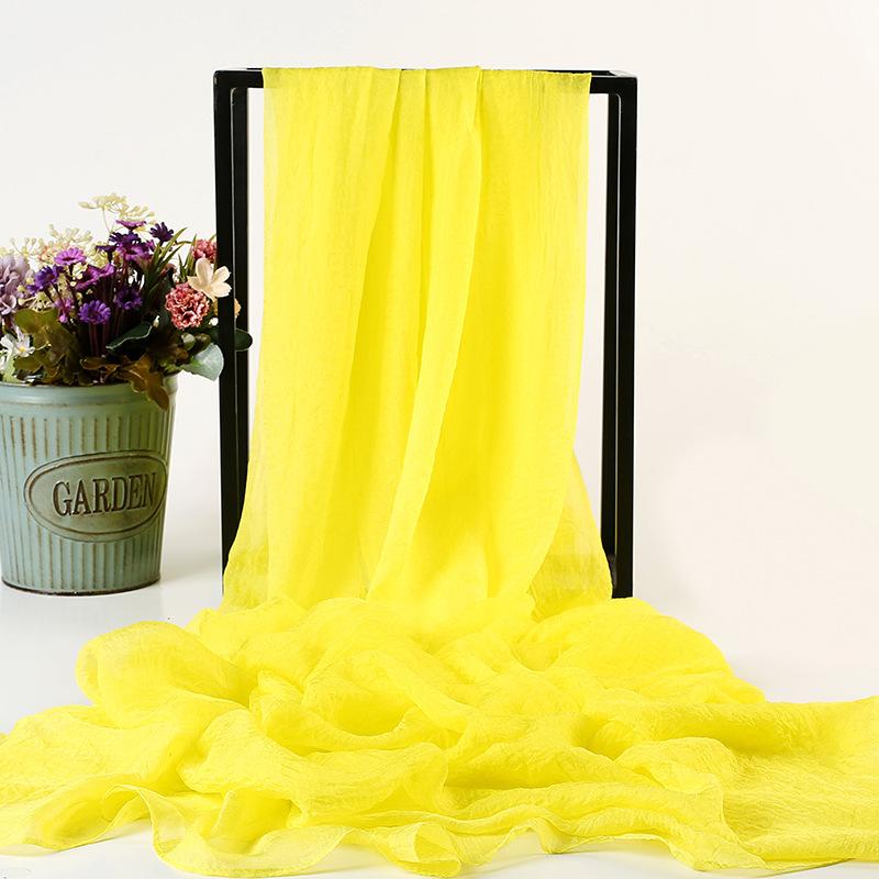 Летний однотонный искусственный шелк, очень большой шелковый шарф, пляжное полотенце для моря, длинный весенне-летний женский шифоновый шарф, плиссированная шаль