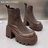 Ботильоны на платформе для снега для женщин, замшевые туфли на высоком каблуке, женская зимняя тенденция 2025 года, готический бренд, гладиатор, мотоциклетные ботинки для женщин