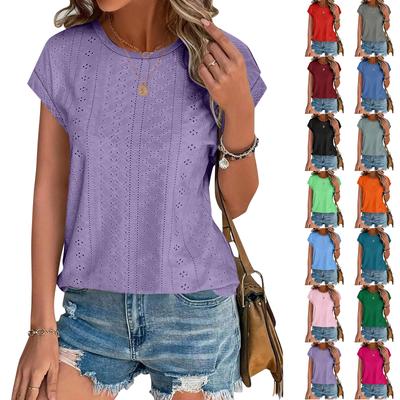 Женские топы, футболки с коротким рукавом, блузки с принтом, нарядные повседневные ажурные вышивки, летняя модная одежда