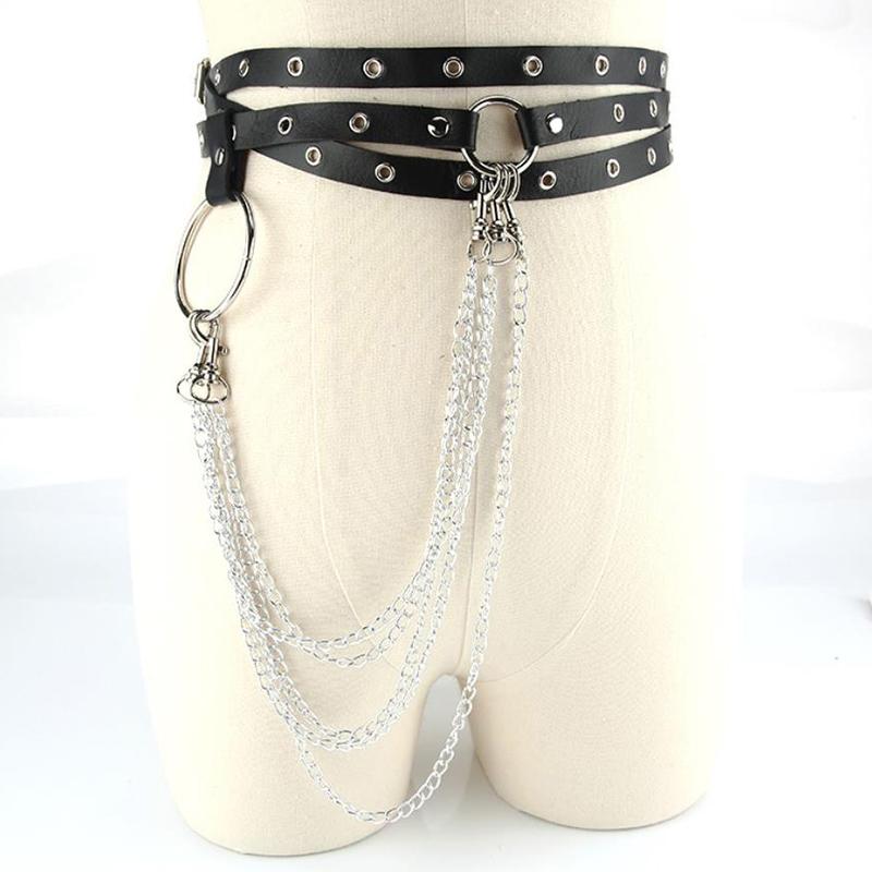 Multi-Layer Faux Leather Belt Metal Chain Waist Belt Punk Gothic Body Jewelry