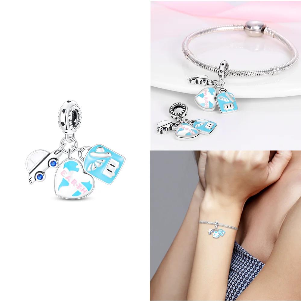 Transportation Copper Pink Rocket Bicycle Blue Ship Car Airplane Beads Charm For Original Bracelet Woman Girl Jewelry