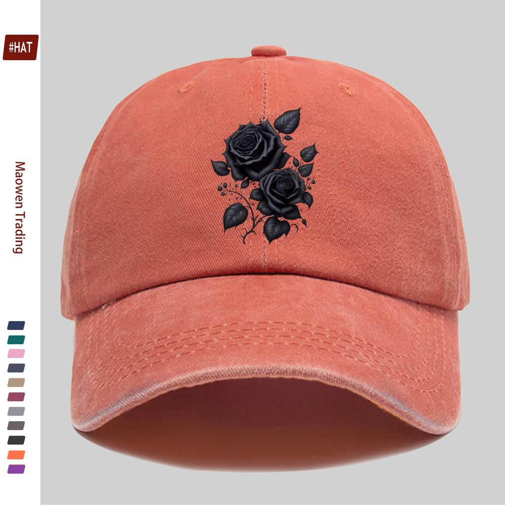 pc Black Rose Vibrant Floral Geometric Pattern Print Baseball Cap Sun Hat with Floral Print Design Comfortable and Lightweigh
