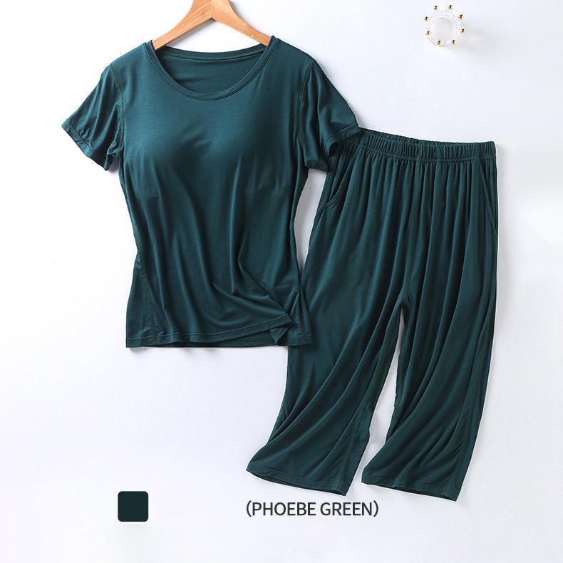 Летняя новая женская пижама из модала 2025 года, костюм из двух частей с нагрудной подкладкой, укороченные брюки с короткими рукавами, комплект для домашнего обихода больших размеров